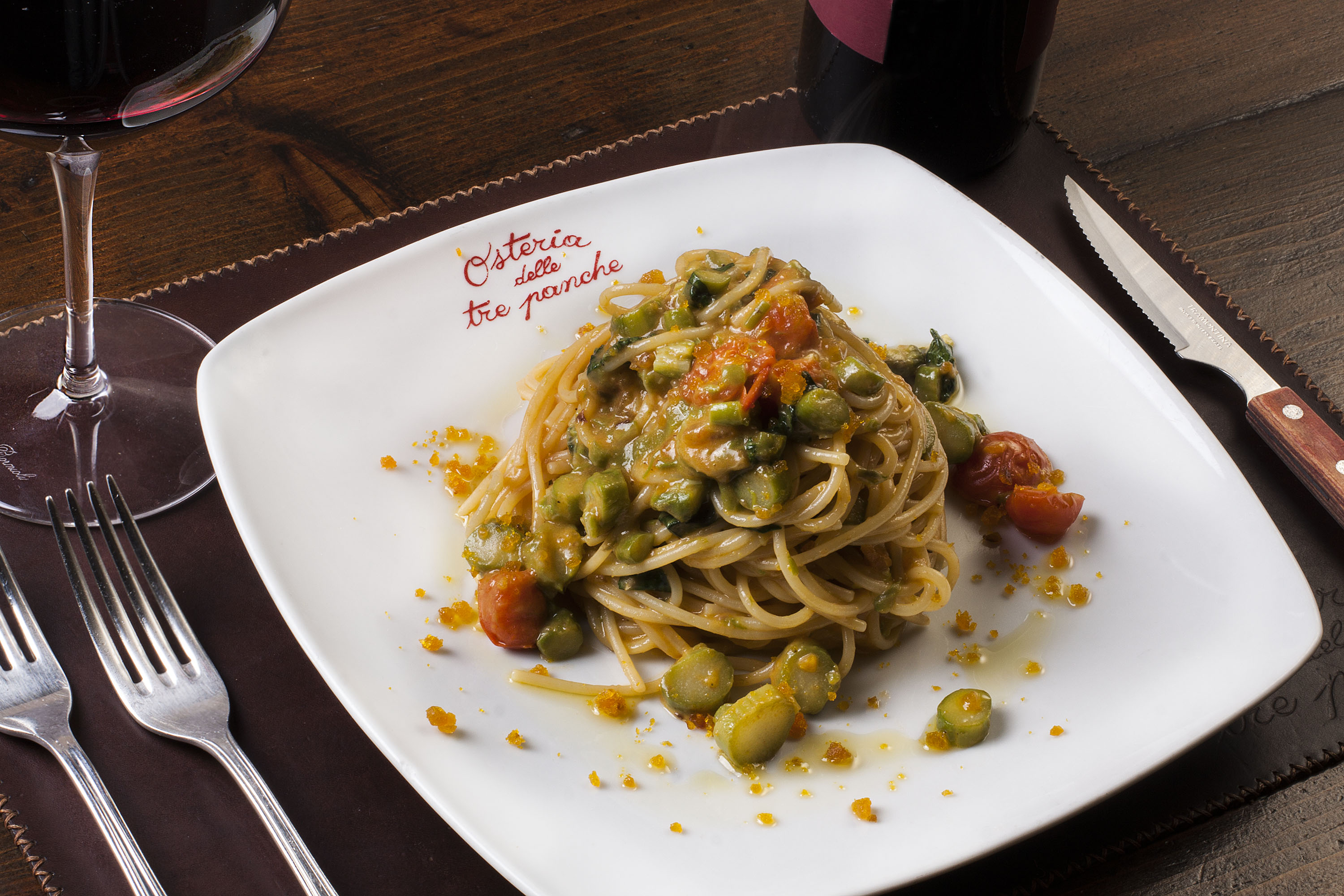 Spaghetto con asparigi pomodorini e bottarga Spaghetto con asparigi pomodorini e bottarga